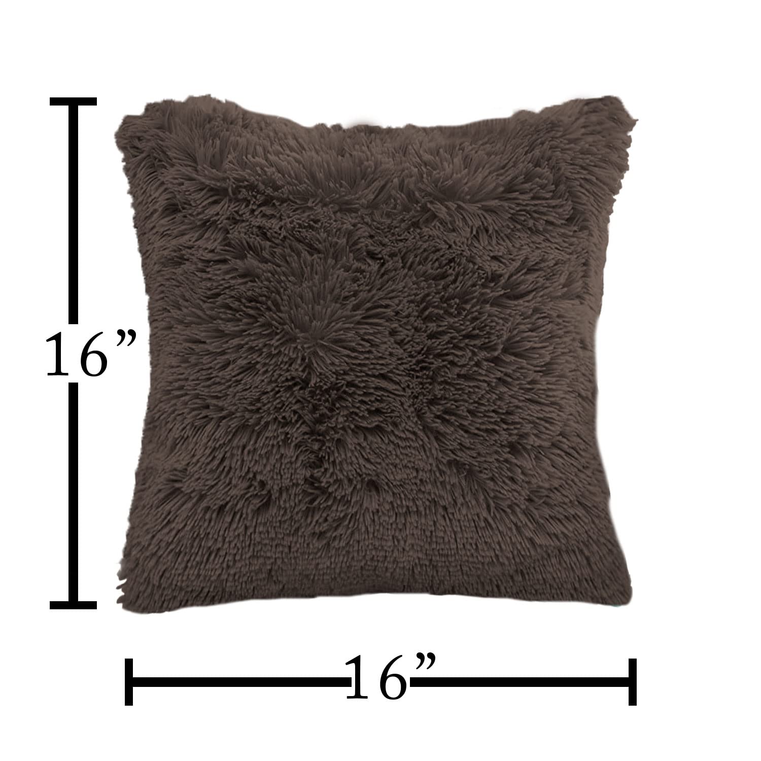Shaggy Throw Pillow Covers Pack of 2 (16x16 Inches,Chocolate)