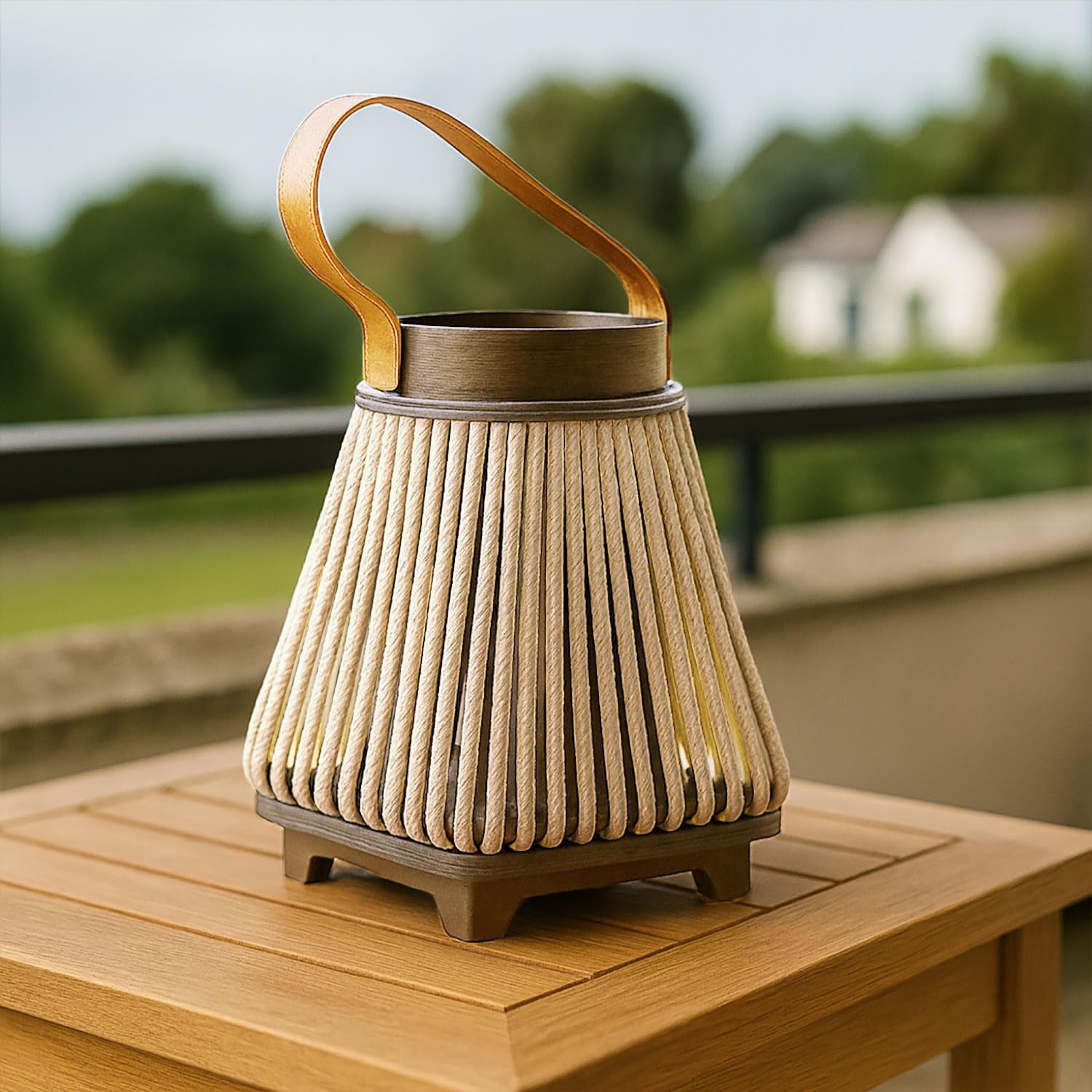 Bamboo Woven Lantern With Handle ( 21x16x16 cm ) Gold