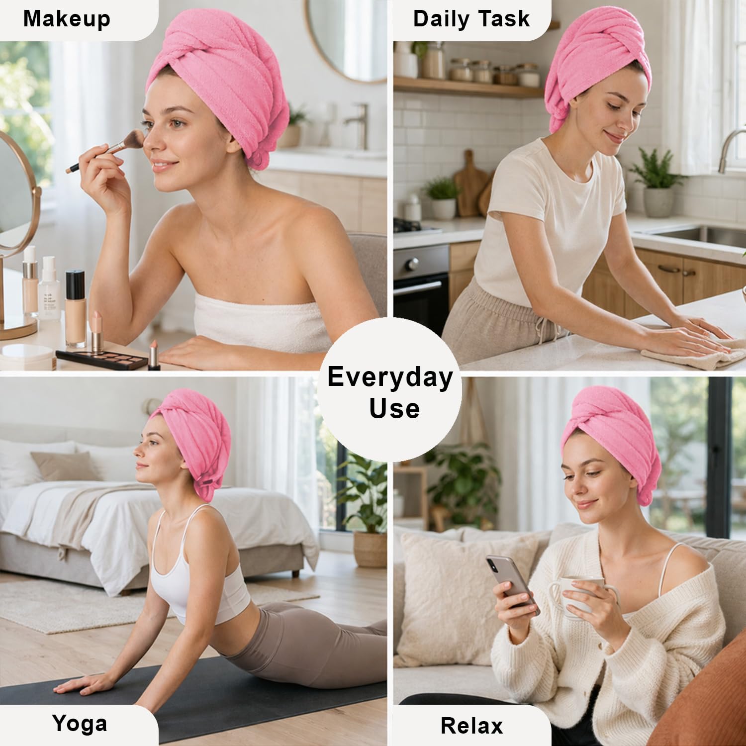 Microfibre Hair Towel Wrap for Women and Men ( 23x63.5 cm, Pink ) Pack Of 2