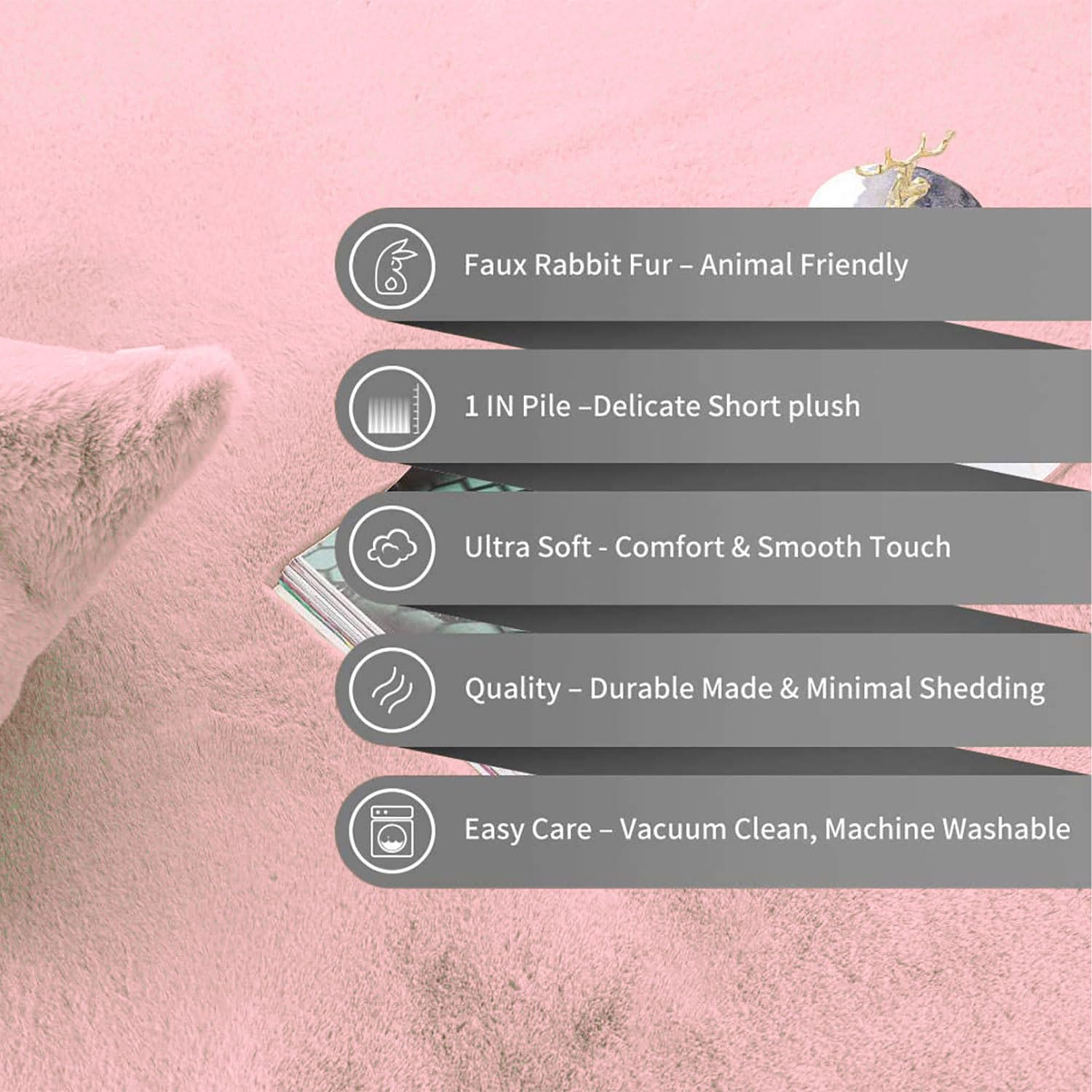 Rabbit Fur Soild RunnerSuper Soft (Peach, 2x5 Feet)