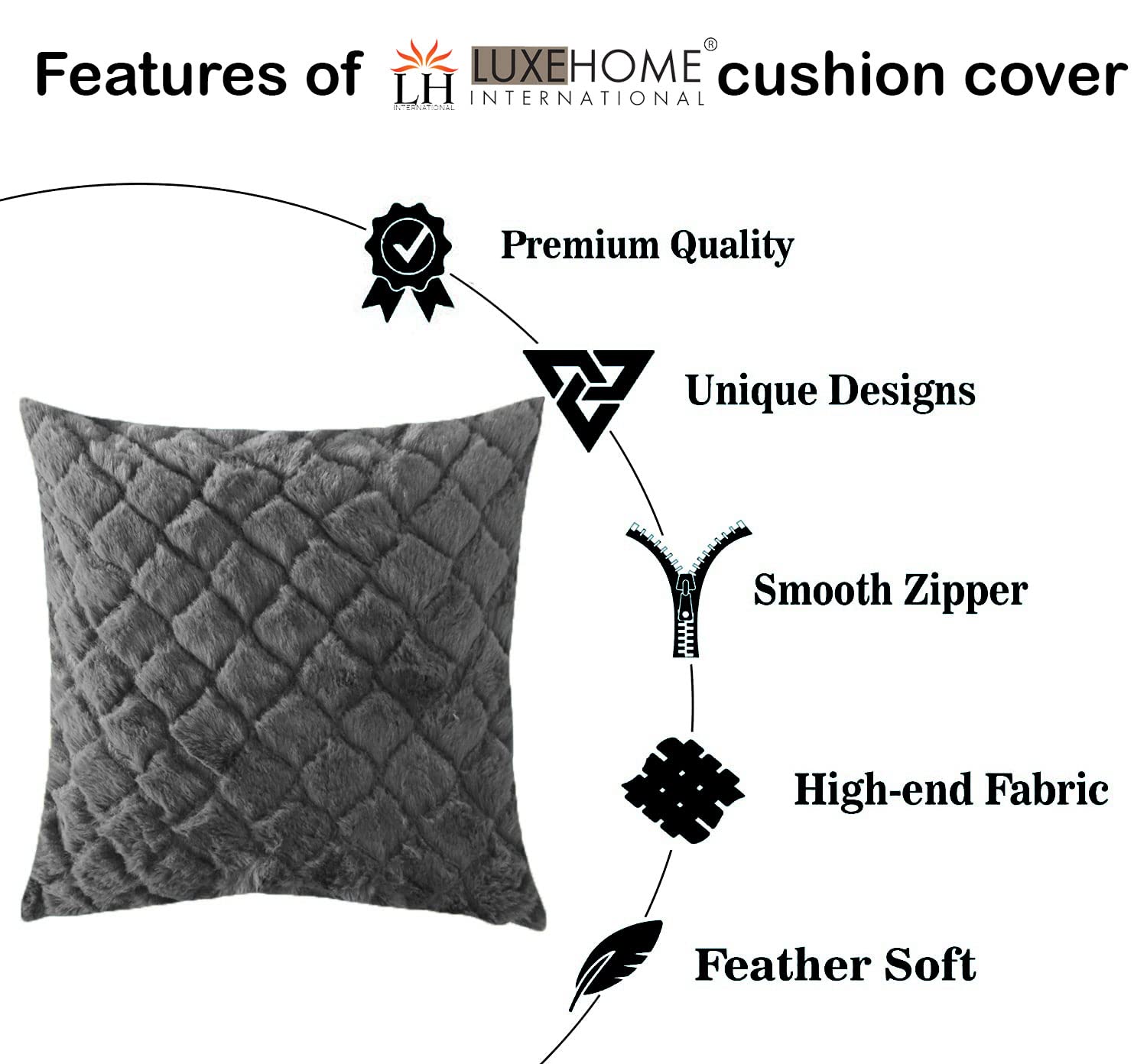Cushion Cover Double Side Rabbit Fur Pack of 2 (16 x 16 inch ,Grey)