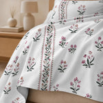Double Bedsheet with 2 Pillow Covers 220 TC 100% Cotton Feel ( King Size Pink&White 90x100inch )