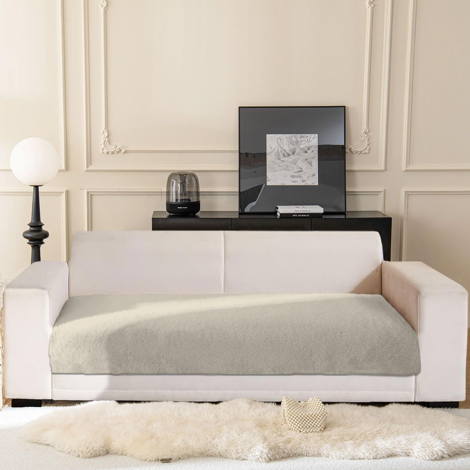 Rabbit Fur Sofa Cover 3 Seater (Light Beige, 68x183 cm)