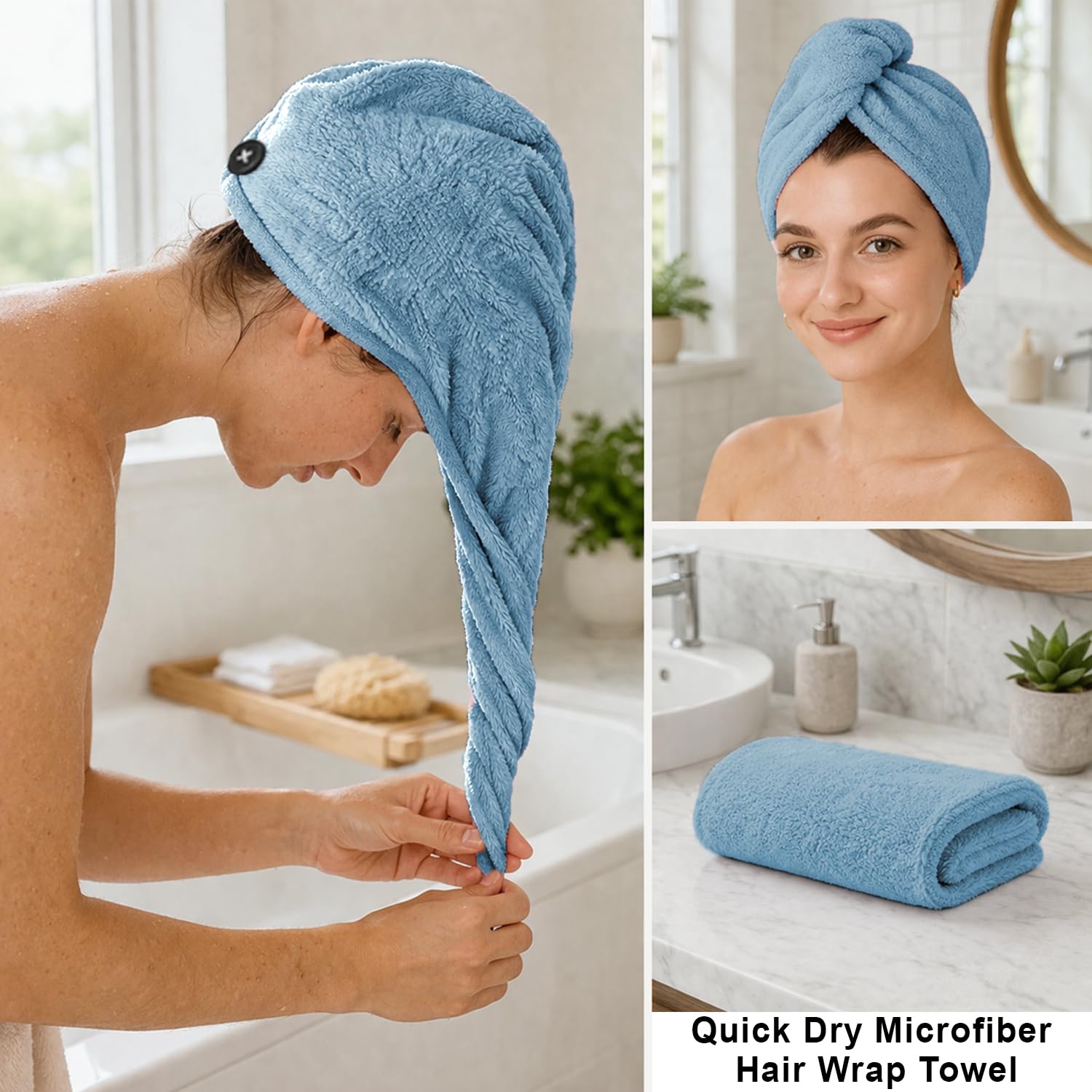 Microfibre Hair Towel Wrap for Women and Men ( 23x63.5 cm, Beige) Pack Of 2