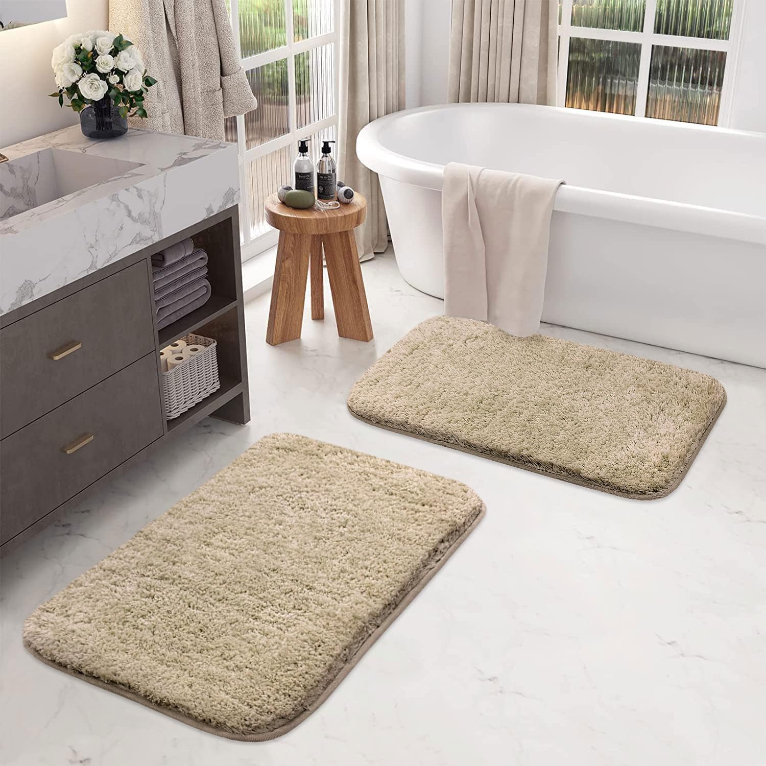 Vegas Microfiber Bath Mat (40x60 cm, Beige) Pack of 2