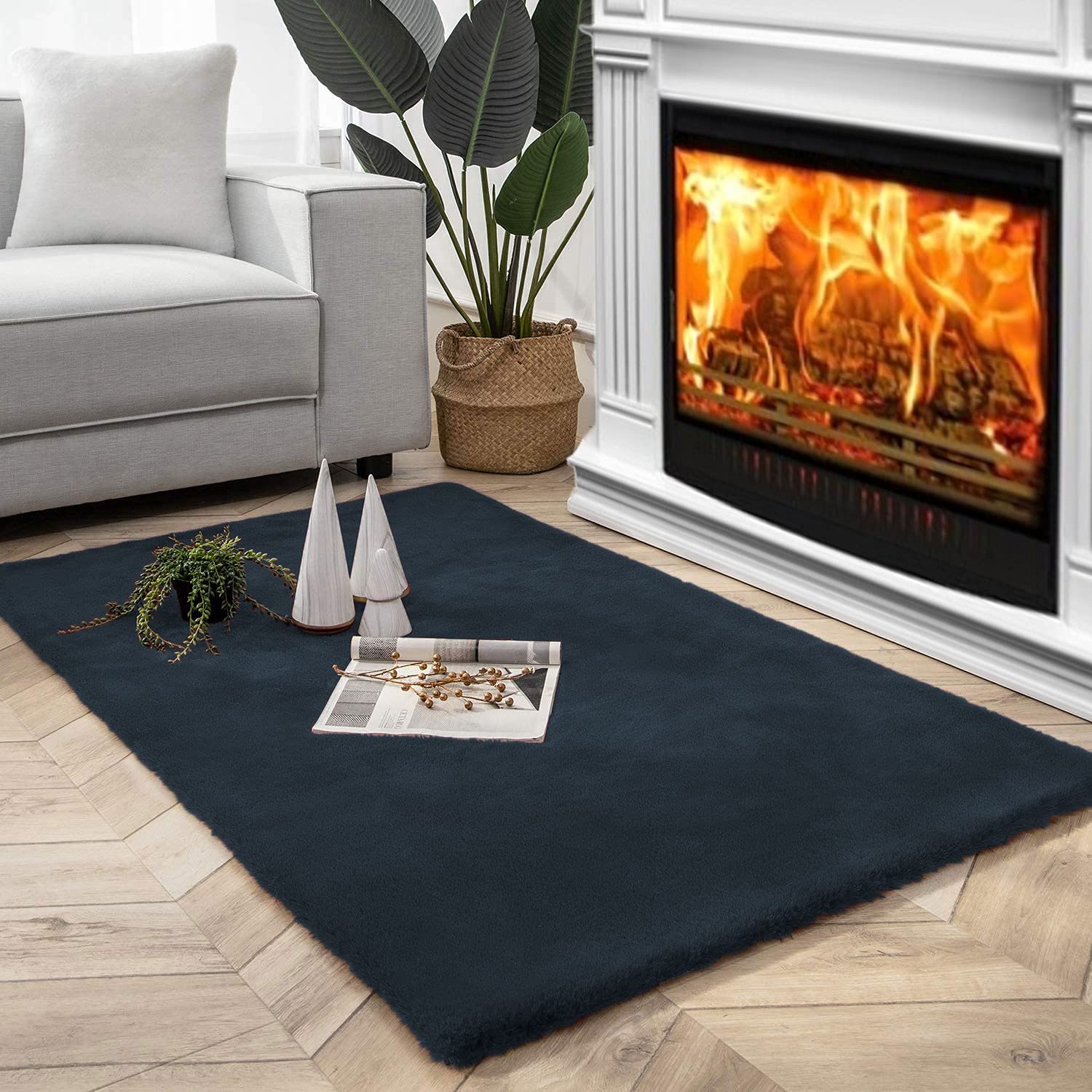 Rabbit Fur Soild Carpet (Anthra, 3x5 Feet)