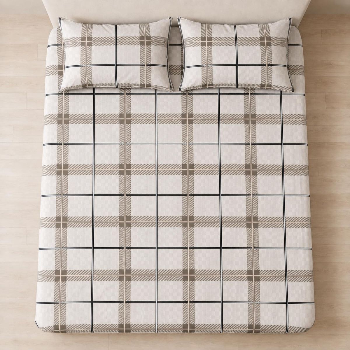 Double Bedsheet with 2 Pillow Covers 220 TC 100% Cotton Feel ( King Size Grey 90x100inch )