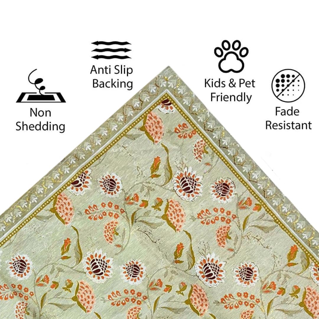 Polyester Floral Mist Carpet for Bedroom (5x7 Feet, Multicolor)