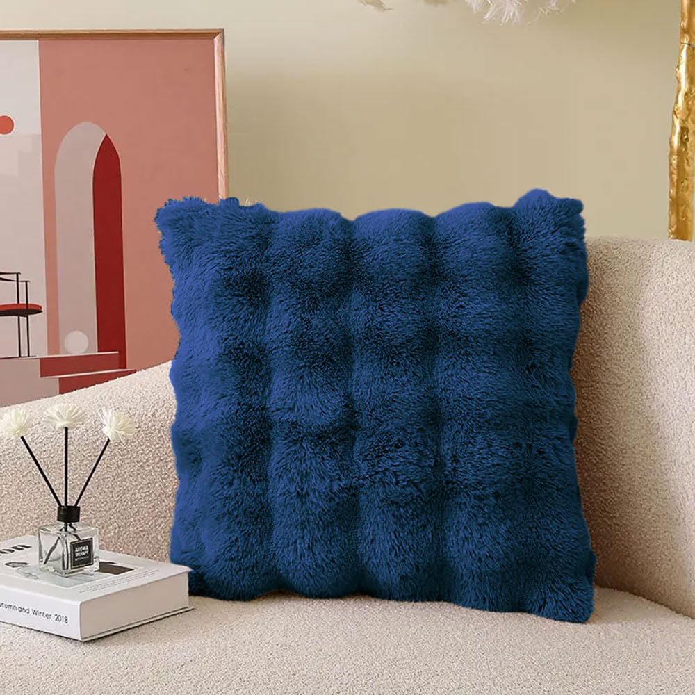 Rabbit Fur Bubble Cushion Cover (16x16 Inch Teal )