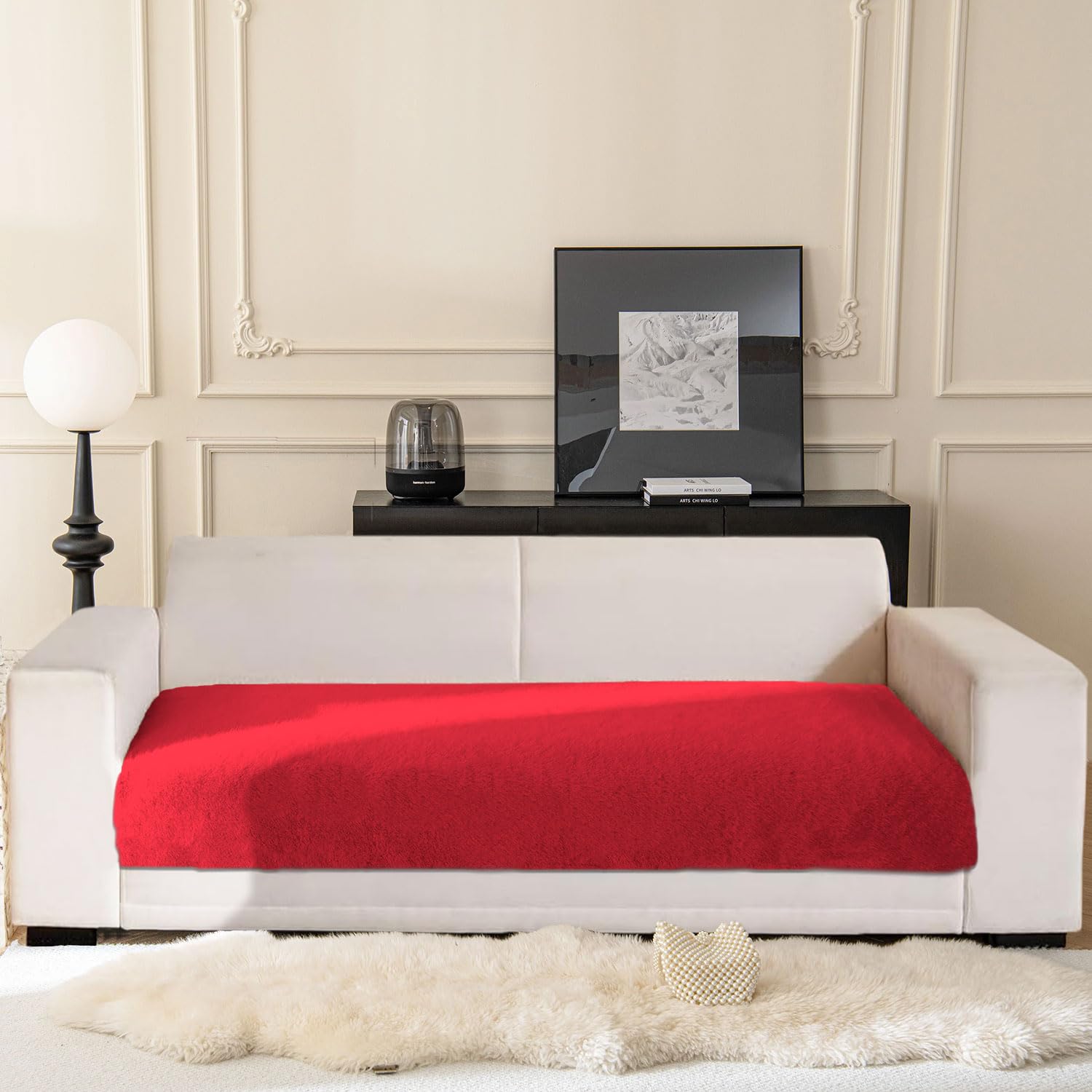 Rabbit Fur Sofa Cover 3 Seater (Maroon, 68x183 cm)