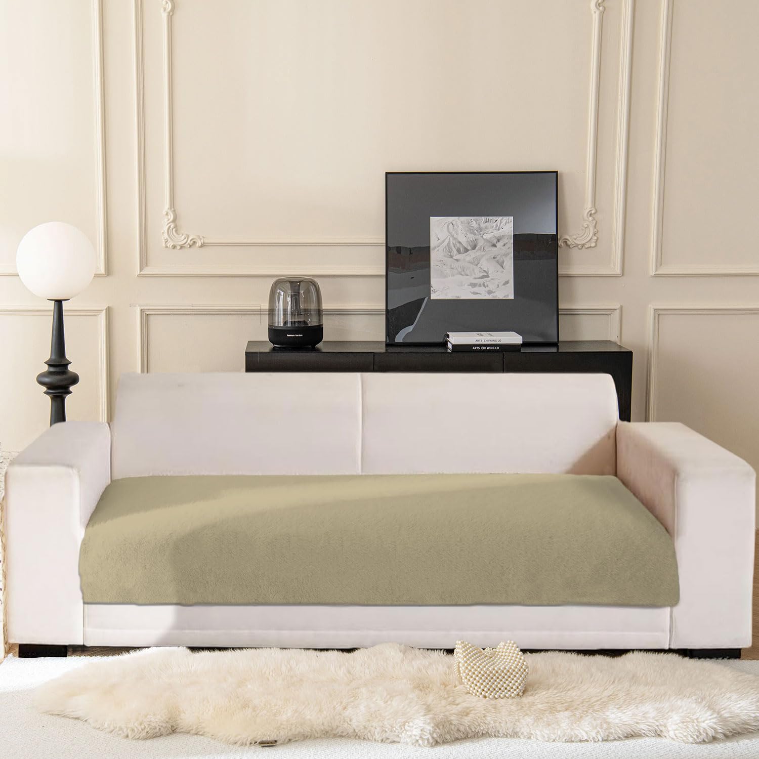 Rabbit Fur Sofa Cover 3 Seater (Gold, 68x183 cm)