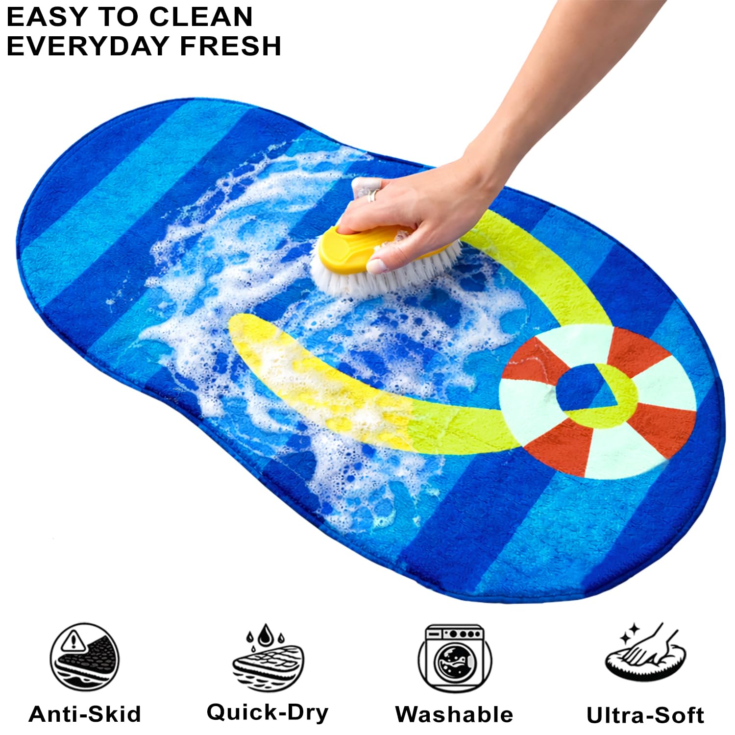 3D Bath Mat Slipper Shaped (Blue, 44x88 cm)