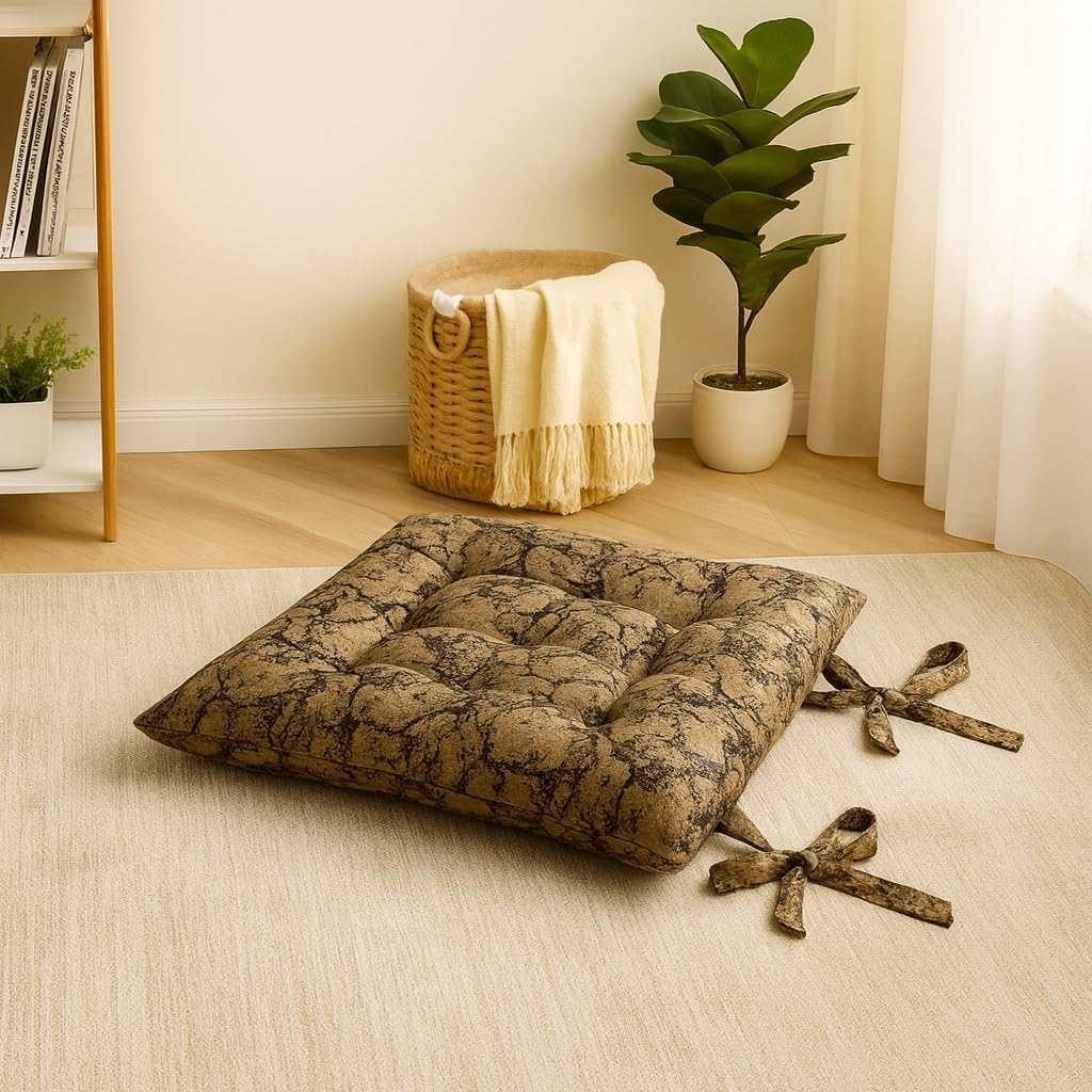 Polyester Chair Cushion Pad, Soft, Comfortable Back Support, Relaxing Backrest Pillow Cushions with Ties for Home, Office, Livingroom - (18x18 Inch, Brown) Pack of 1