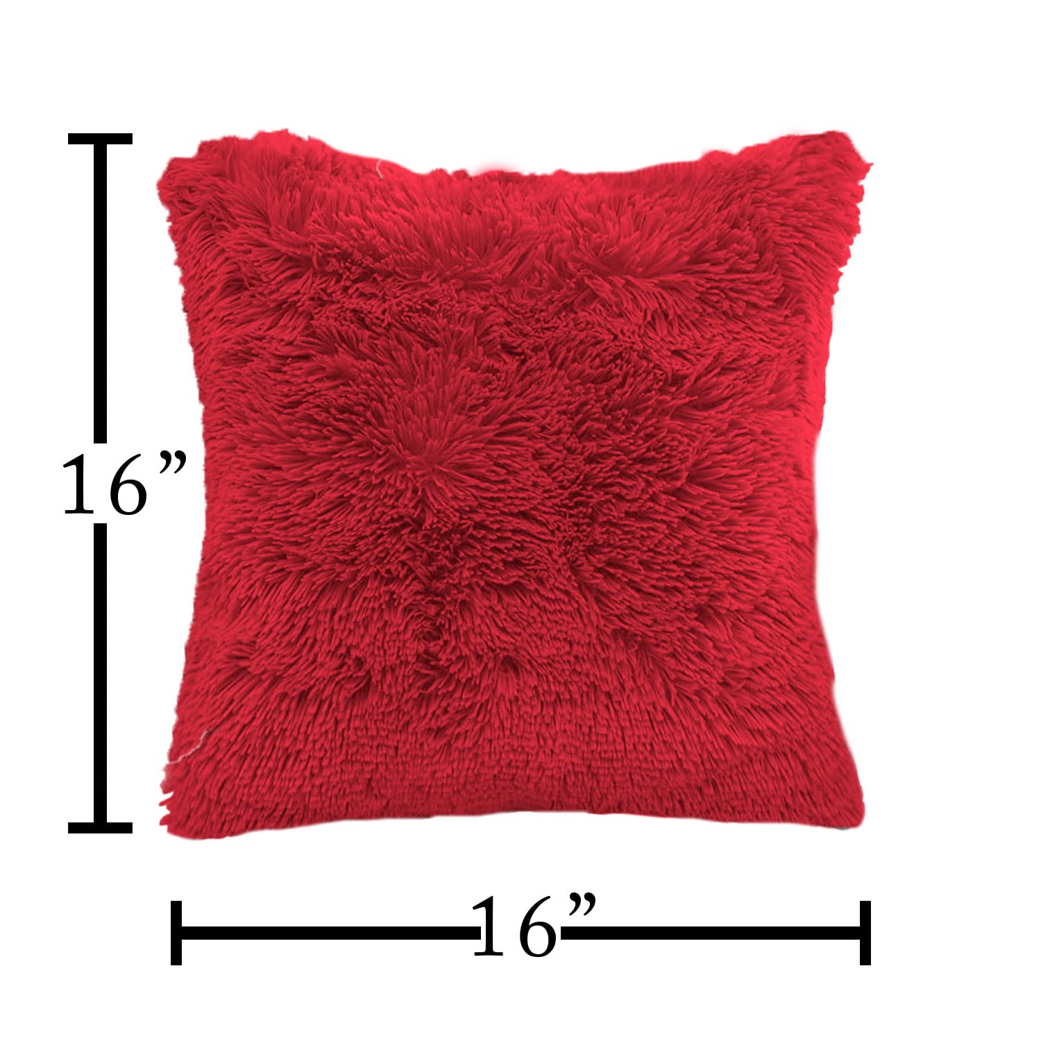 Shaggy Throw Pillow Covers Pack of 2 (16x16 Inches, Maroon)