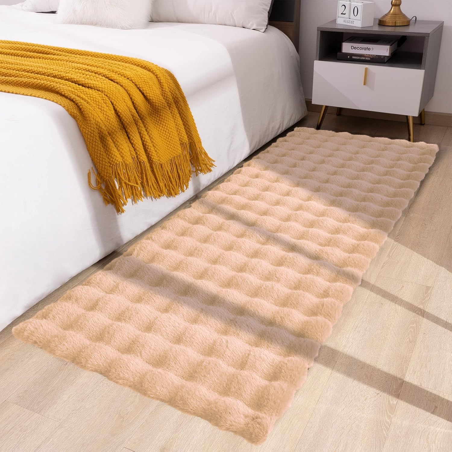 Bubble Rabbit Fur Floor Runner For Bedroom (2x5 Feet , Peach)