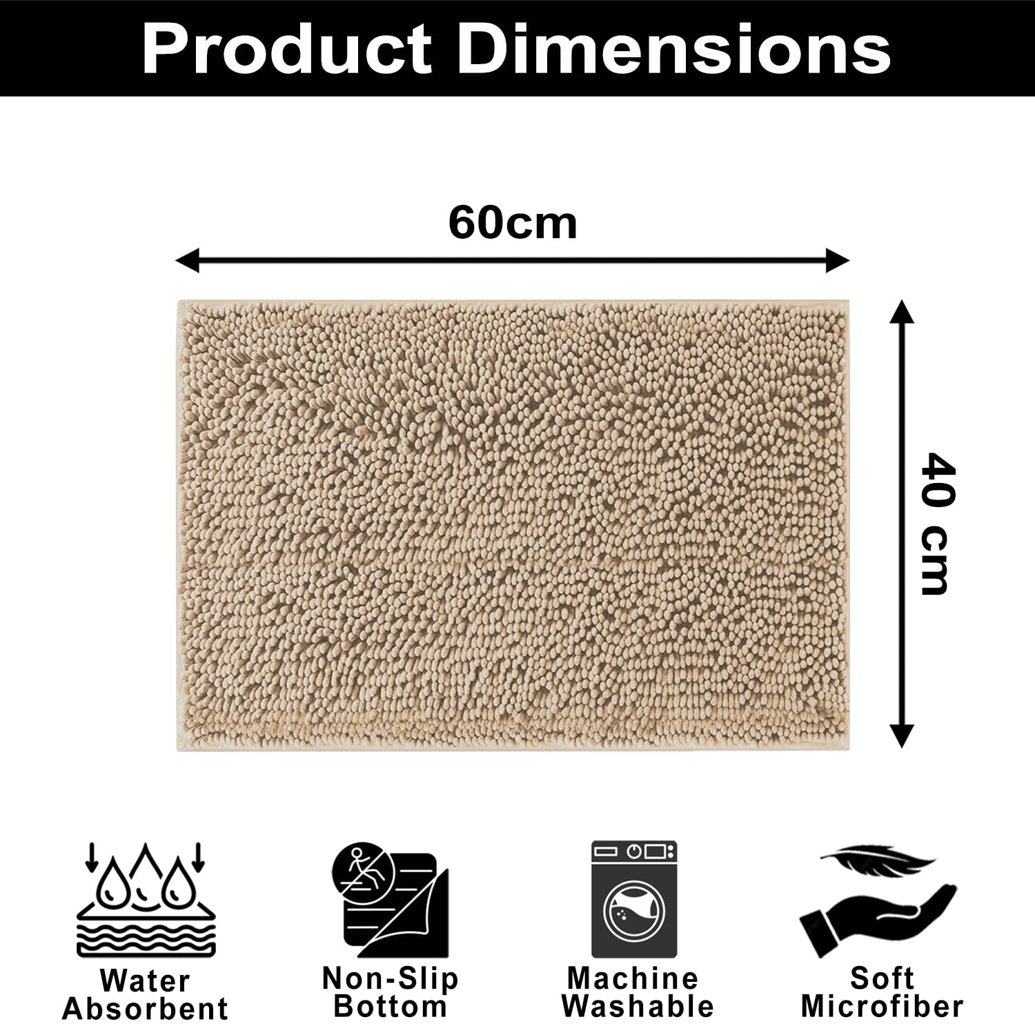 Shaggy Chenille Bath Mat Extra Soft (40x60 cm Beige)
