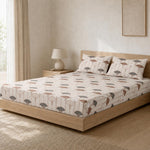 Double Bedsheet with 2 Pillow Covers Premium 240 TC 100% Cotton Feel ( King Size Beige & Brown 108x108 inch )
