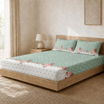 Double Bedsheet with 2 Pillow Covers 220 TC 100% Cotton Feel ( Sage , 90x100inch )