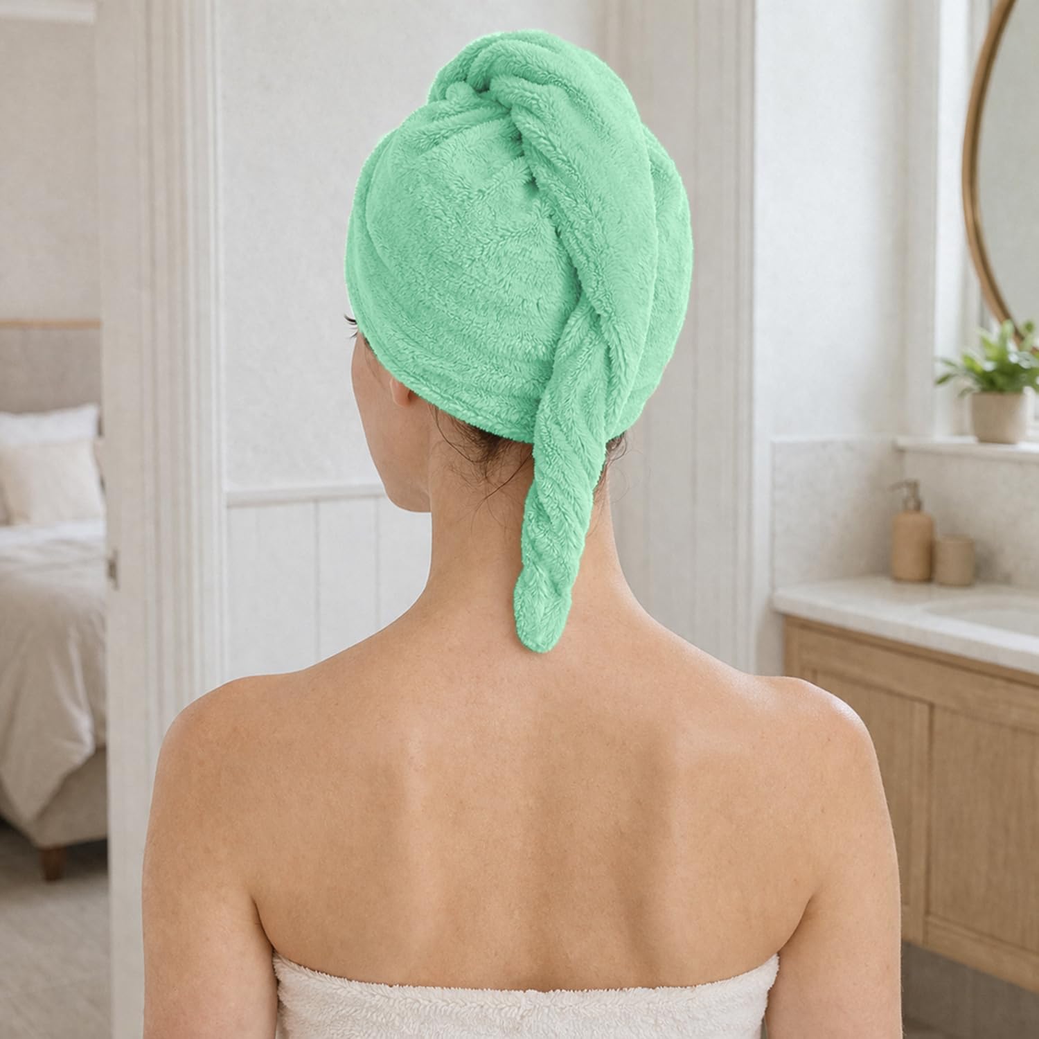 Microfibre Hair Towel Wrap for Women and Men ( 23x63.5 cm, Green ) Pack Of 2