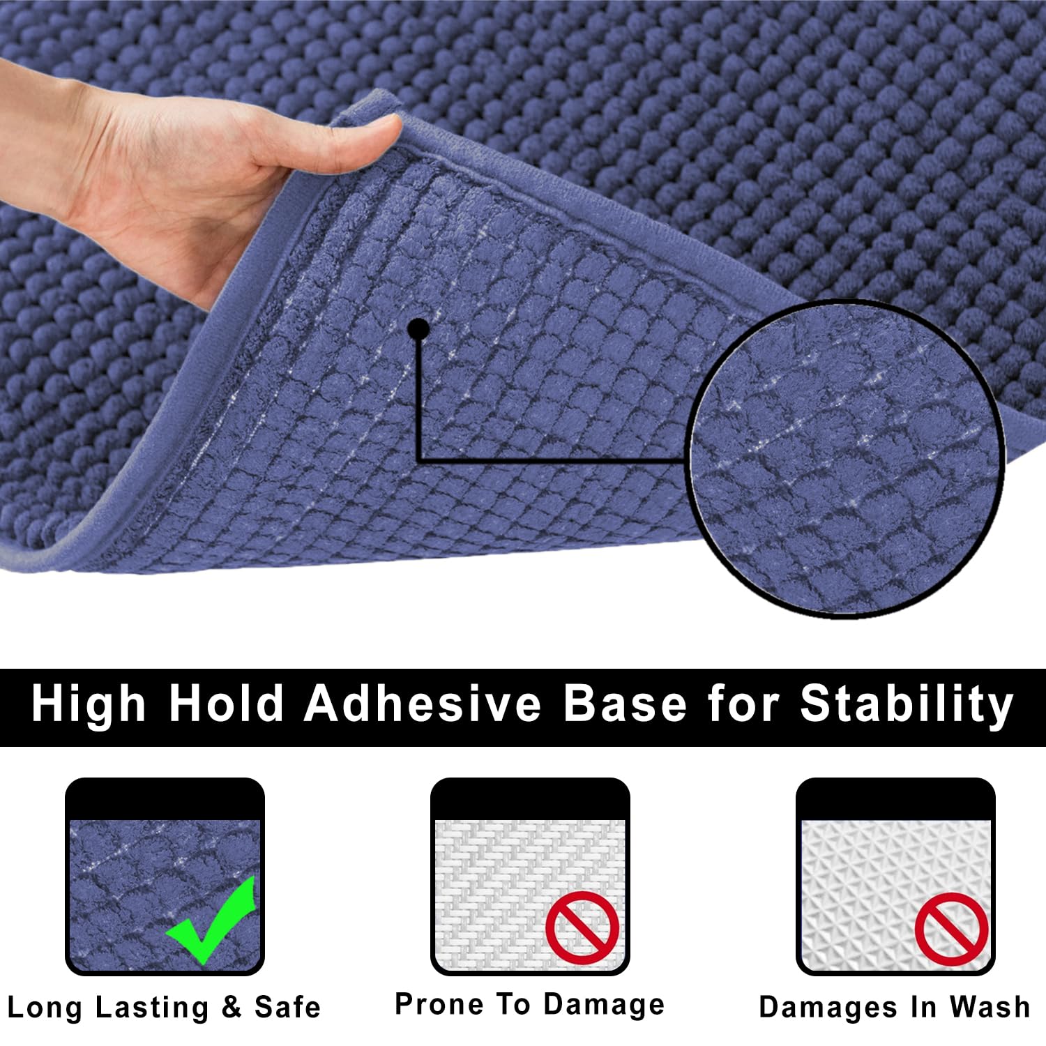 Chenille Contour Bath Mat for Bathroom (Navy , 47x47cm)