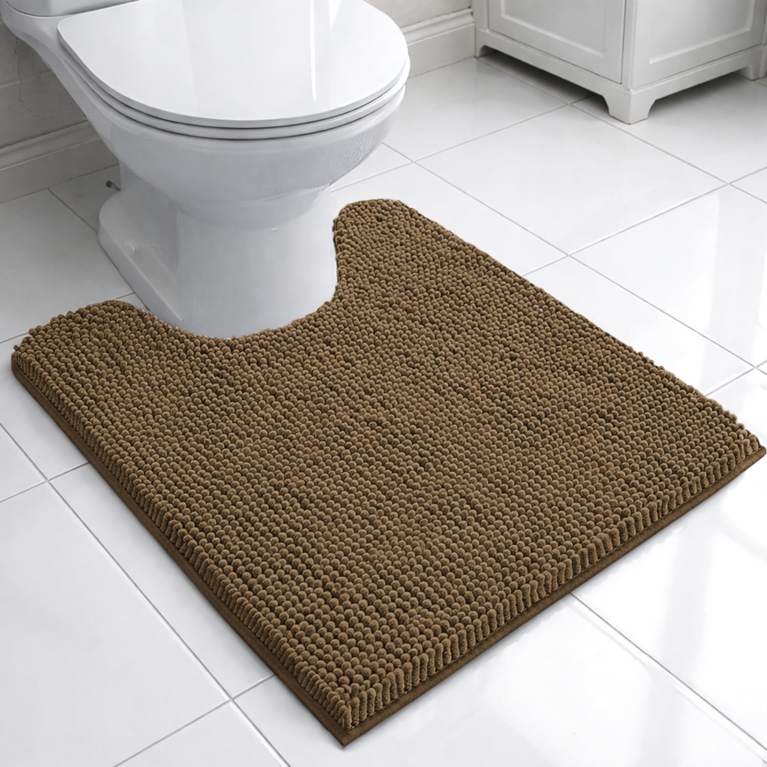 Chenille Contour Bath Mat for Bathroom (Chocolate , 47x47cm)