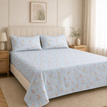 King Size Double Bedsheet with 2 Pillow Covers 220 TC 100% Cotton Feel King Size( Blue 90x100inch )