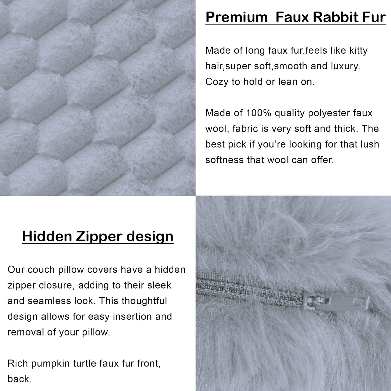 Cushion Cover rabbit fur Silver(16 inch x 16 inch) Pack of 2