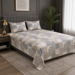 King Size Double Bedsheet with 2 Pillow Covers  Pastel Check Medallion Printed 90x100 inch