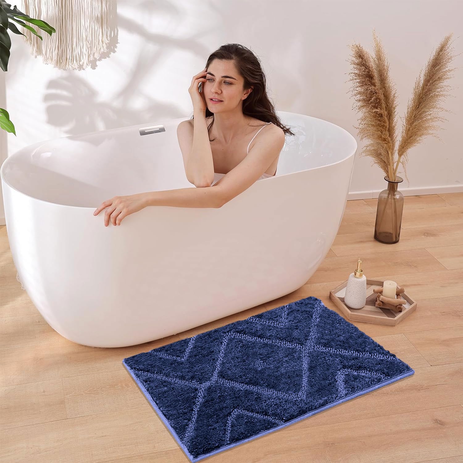 Bath Mat Classic Diamond Microfiber 2200 GSM (40x60 cm, Blue )
