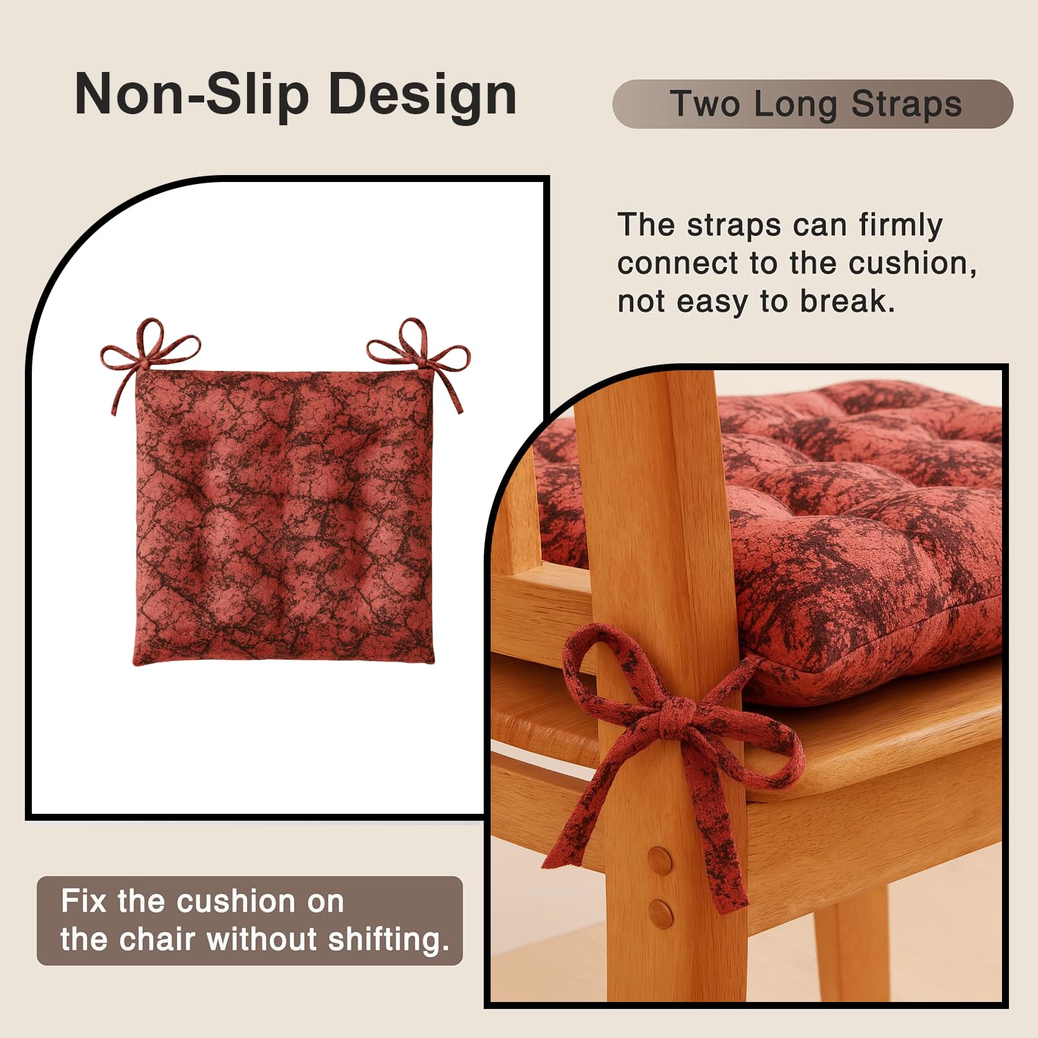 Polyester Chair Cushion Pad, Soft, Comfortable Back Support, Relaxing Backrest Pillow Cushions with Ties for Home, Office, Livingroom - (18x18 Inch, Red) Pack of 6