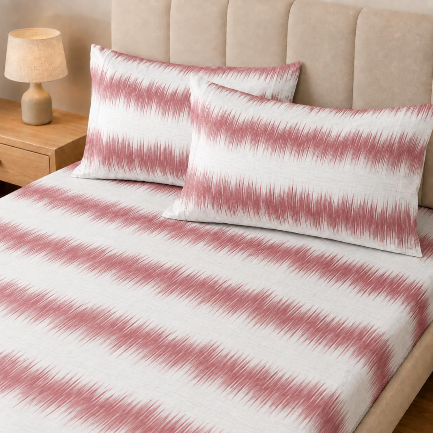 Double Bedsheet with 2 Pillow Covers 220 TC 100% Cotton Feel ( King Size Pink 90x100inch )