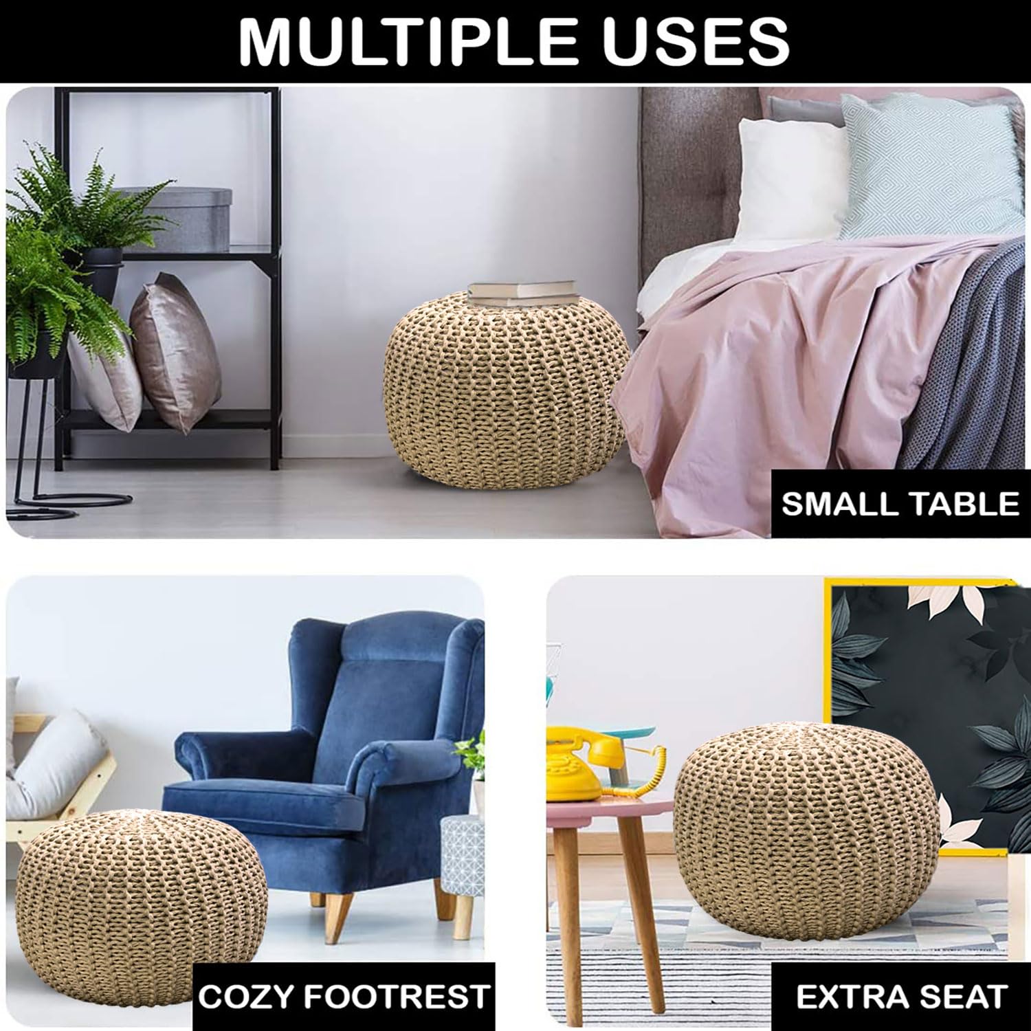 Ottoman Puff for Living Room (Cappuccino ,40x40x30 cm)