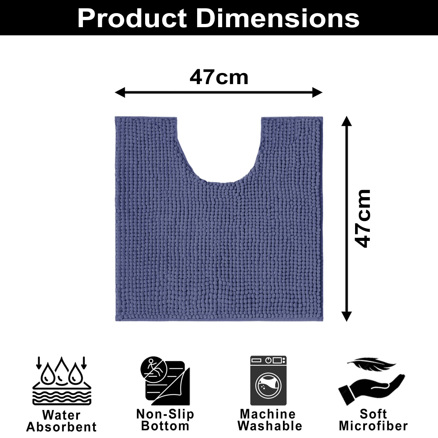 Chenille Contour Bath Mat for Bathroom (Navy , 47x47cm)
