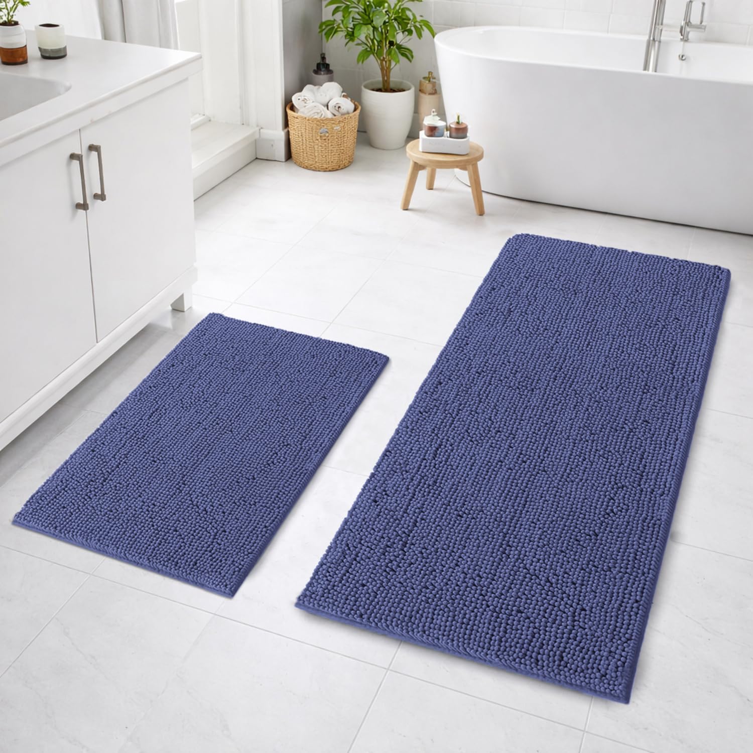 Chenille Microfiber Bath Mats Pack of 2 (45x75cm 60x120cm Navy)