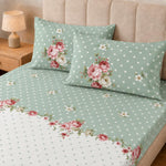 Double Bedsheet with 2 Pillow Covers 220 TC 100% Cotton Feel ( Sage , 90x100inch )