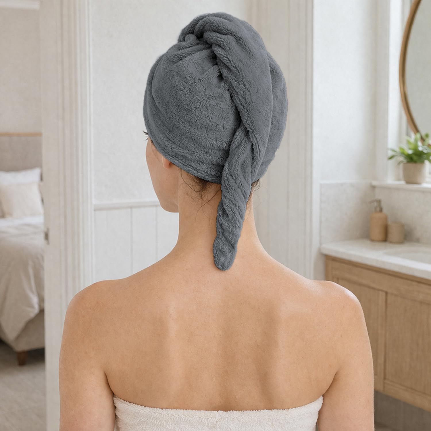 Microfibre Hair Towel Wrap for Women and Men ( 23x63.5 cm, Grey )