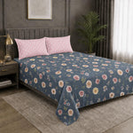 Double Bedsheet with 2 Pillow Covers 220 TC 100% Cotton Feel (King Size Navy 90x100 inch )