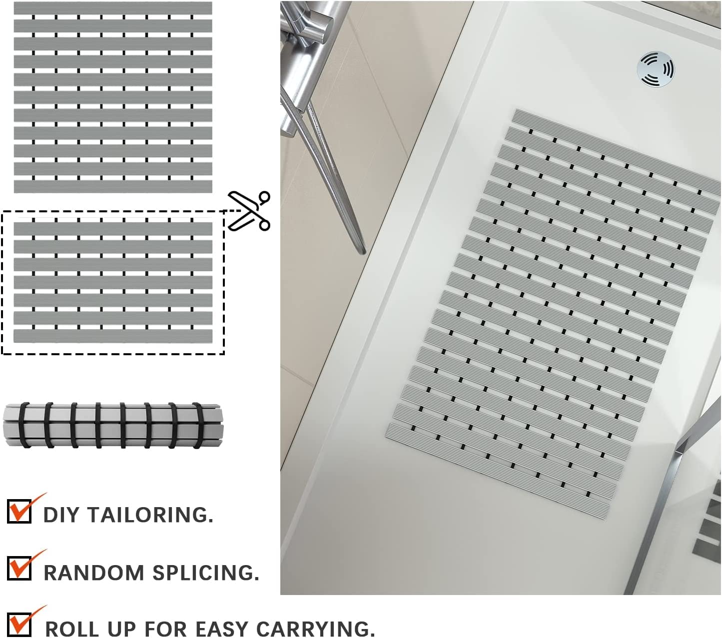 Shower Mat for Bathroom Anti Slip  (Grey, 17x24 Inch)