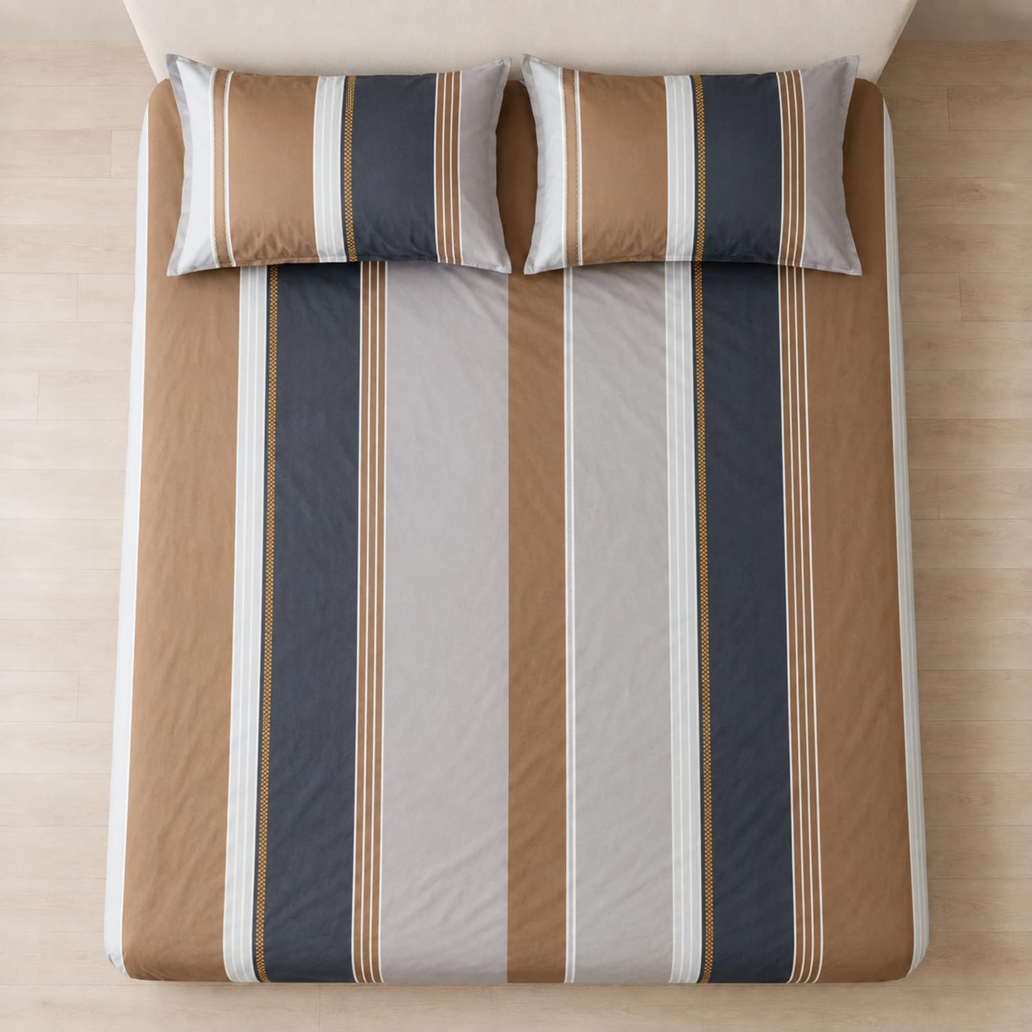 Double Bedsheet with 2 Pillow Covers 220 TC 100% Cotton Feel ( King Size Taupe 90x100inch )