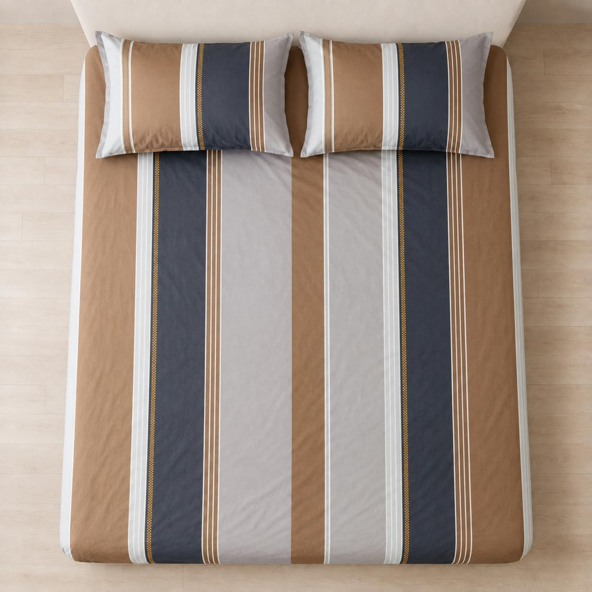 King Size Double Bedsheet with 2 Pillow Covers Premium Earthy Stripes Printed  90x100 inch