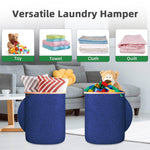 Large Round Fabric Storage Basket with Bamboo Handles (45L x 45W x 50H cm ,Blue )