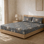 Double Bedsheet with 2 Pillow Covers 220 TC 100% Cotton Feel ( Charcoal , 90x100inch )