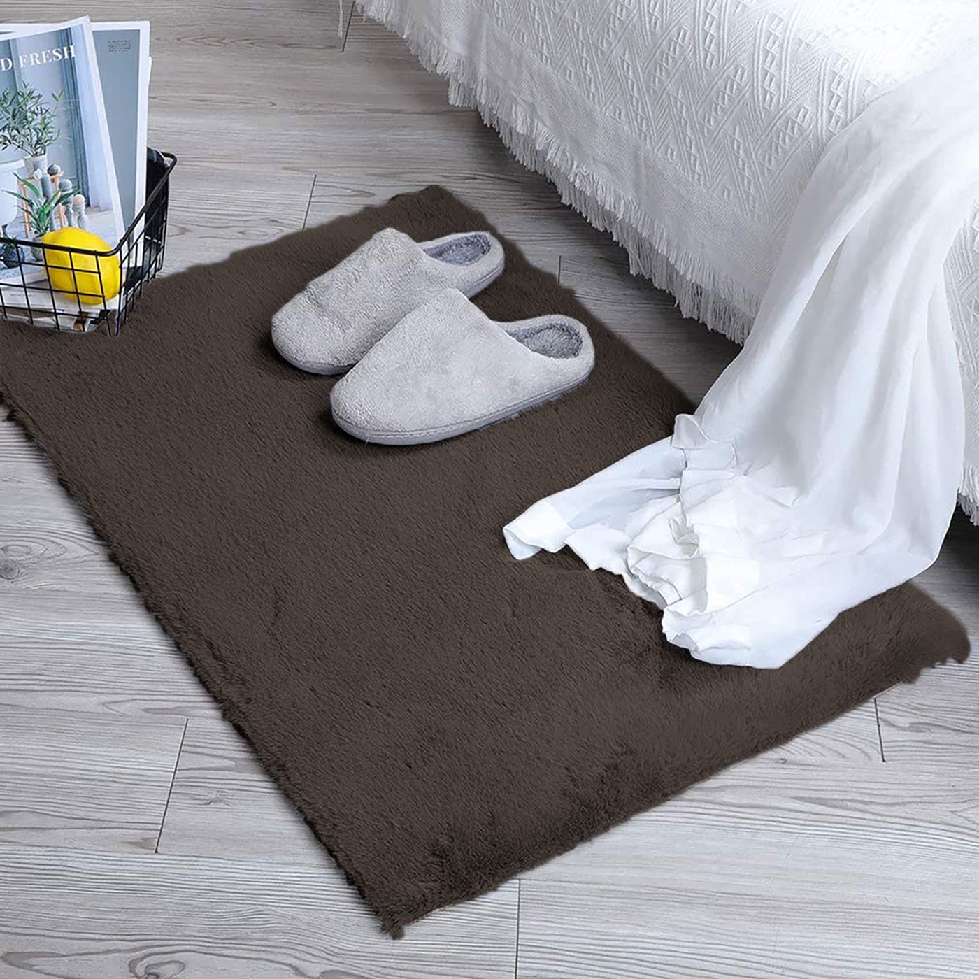 Rabbit Fur Soild Bath Mat (Cocoa, 45x75 cm)