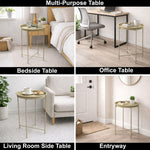 Round Metal Side Table for Living Room & Bedroom – Modern Bedside Table, Coffee Table, Corner Table with Sturdy Iron Frame, Taupe, 33x33x48-Small