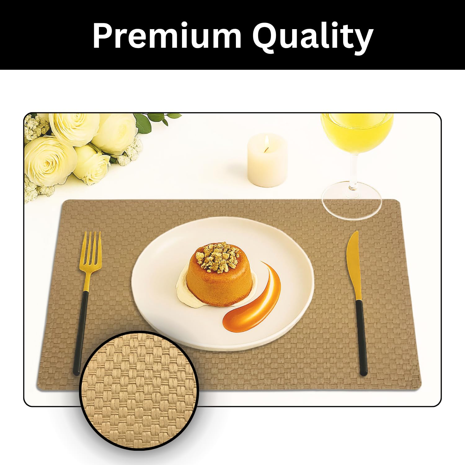 Luxe Home International PVC Vinyl Foam Design Placemat STPG127 – Heat Resistant, Wipe Clean, Anti-Skid Table Mats for Dining Table, Kitchen & Home Decor (30x45 CM Brown Set of 2)