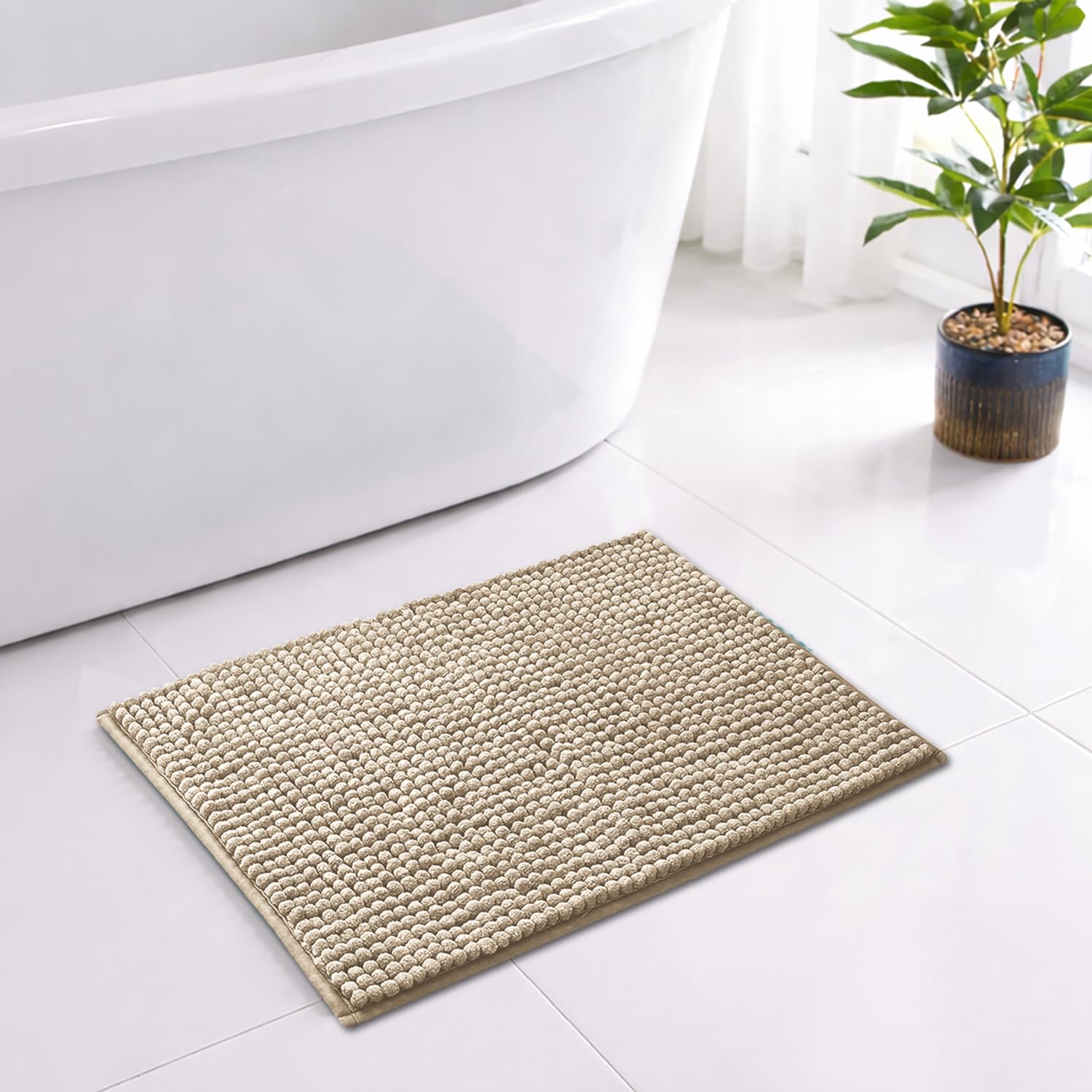 Shaggy Chenille Bath Mat Extra Soft (40x60 cm Beige)
