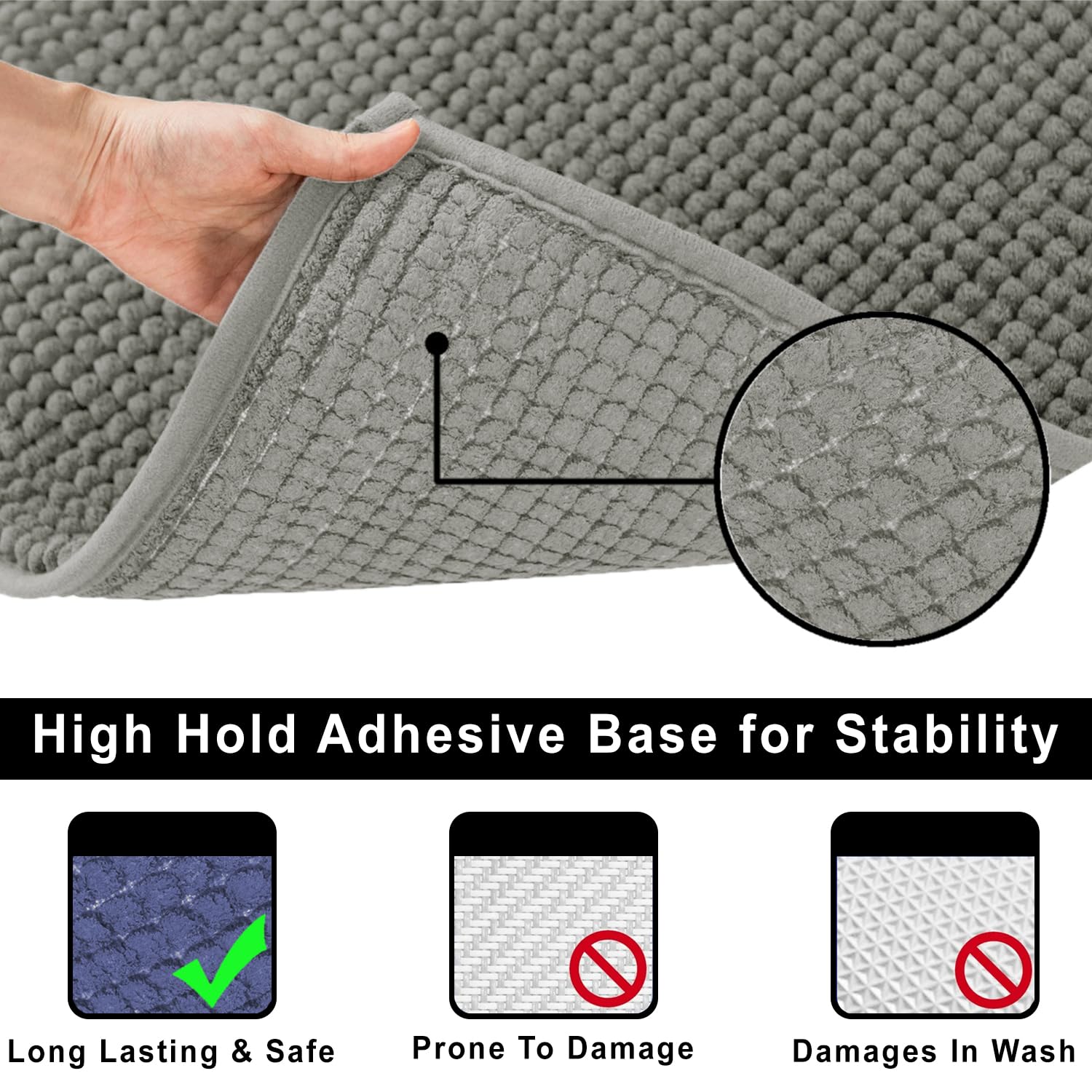 Chenille Microfiber Bath Mats Pack of 2 (45x75cm 60x120cm Grey)