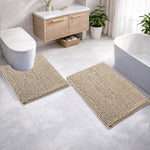 Microfibre Chenille Contour Bath Mat Set  Pack of 2 (Beige 40x60cm & 47x47cm)