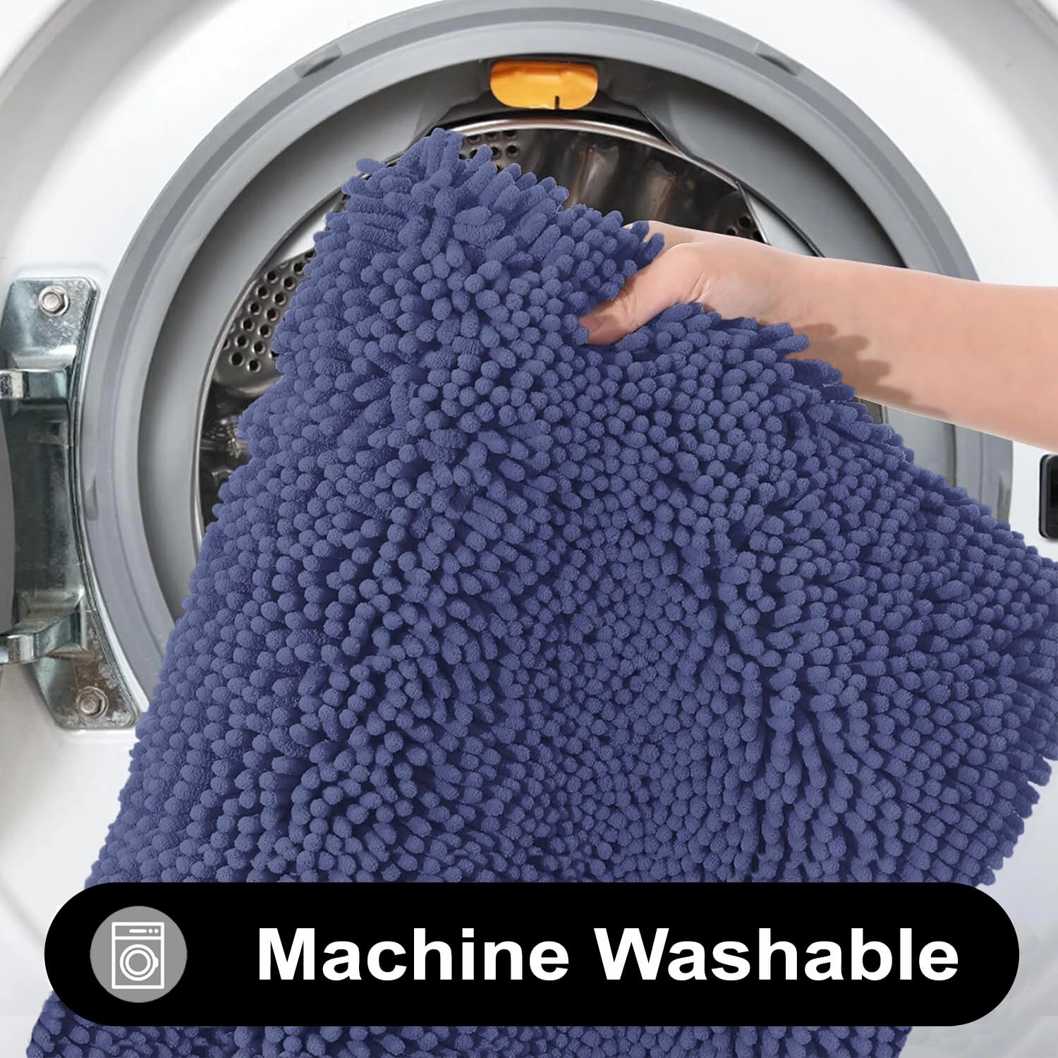 Microfibre Chenille Contour Bath Mat Set Pack of 2 (Navy 45x75cm & 47x47cm)