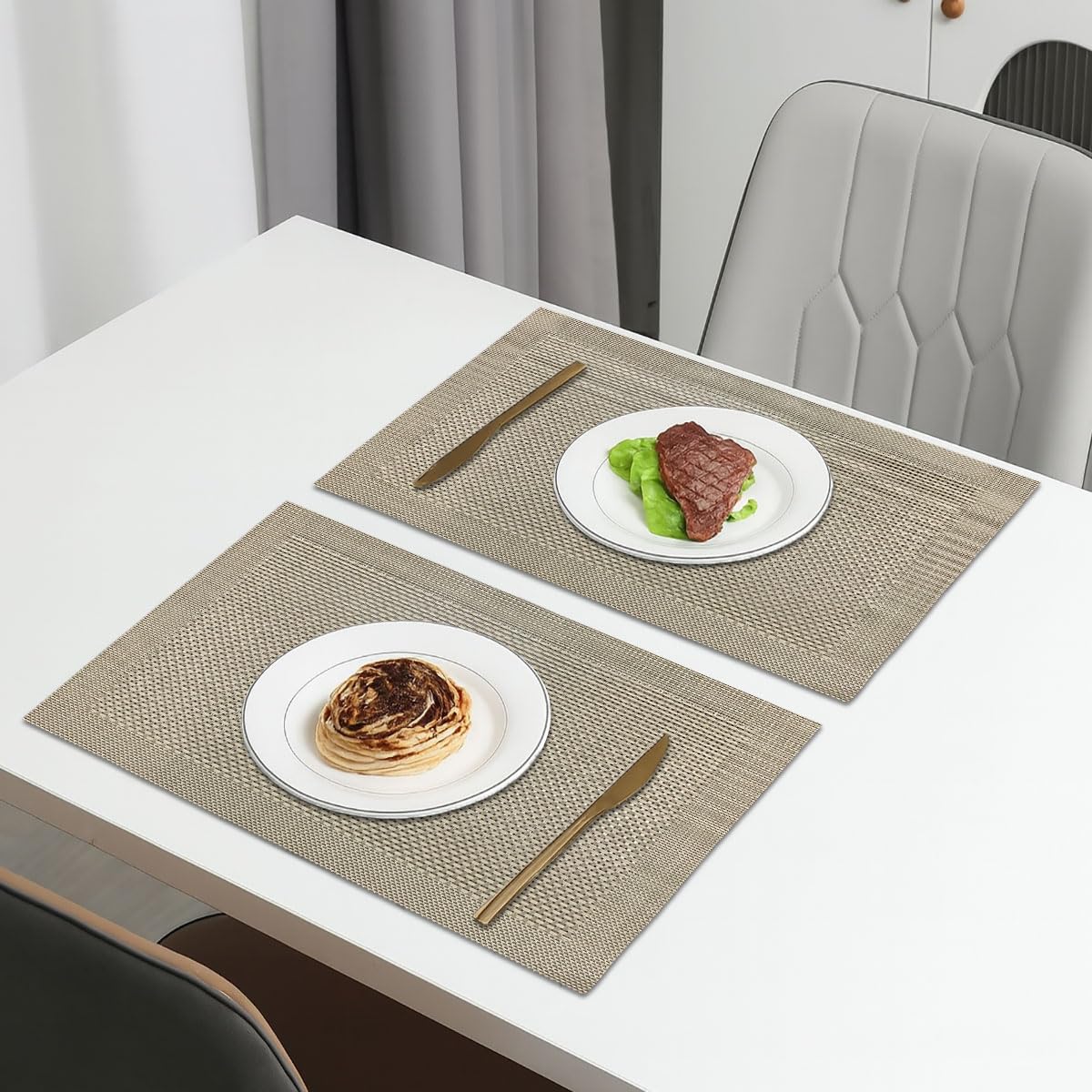 Dining Table Placemat Set of 2 (30x45 CM Golden )